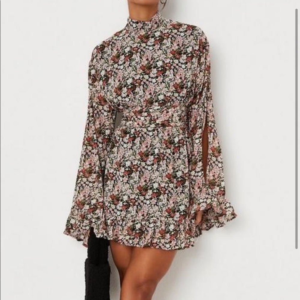 Misguided Floral high neck mini dress